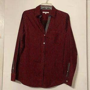 Foxcroft Women’s Red & Black  Button-Down Non Iron Boyfriend Striped Tunic sz10